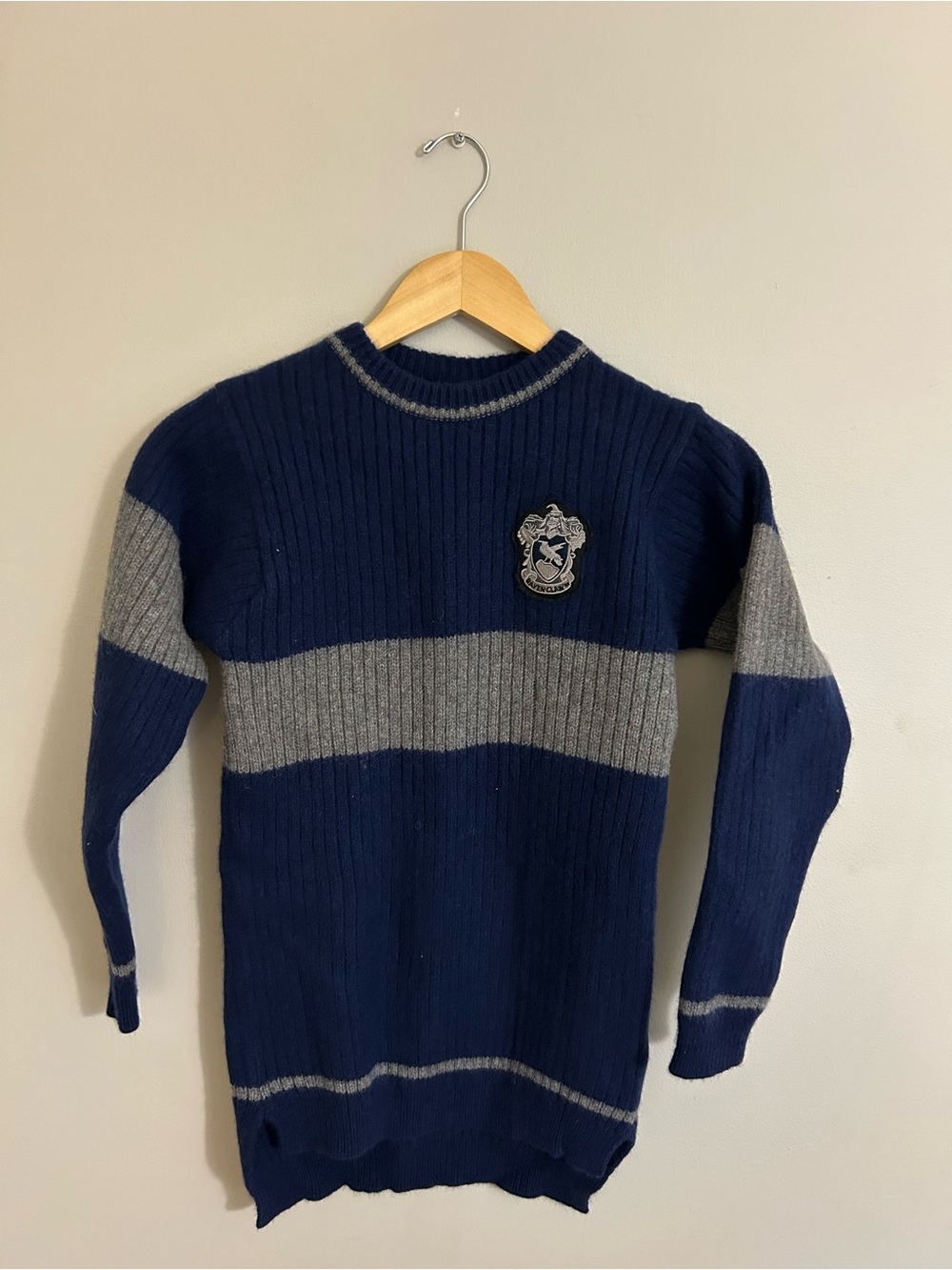 Crewneck Ribbed Sweater in Navy and Gray
